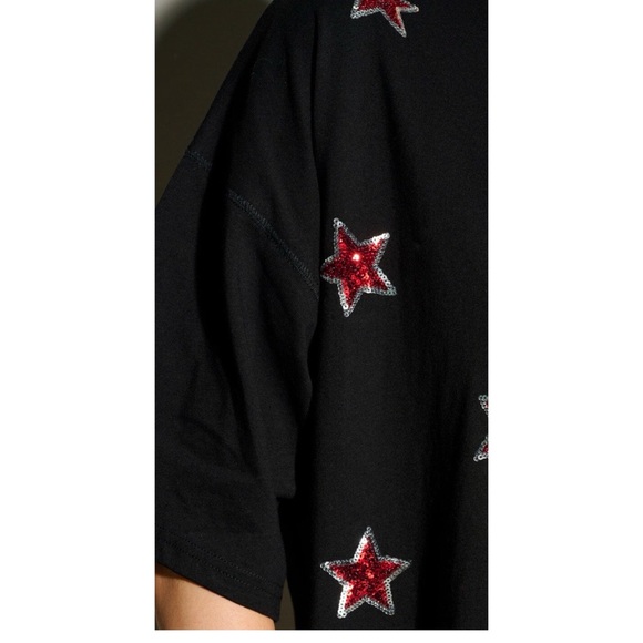 PEACH LOVE CALIFORNIA Sequin star black tunic tee S M L - Picture 5 of 8